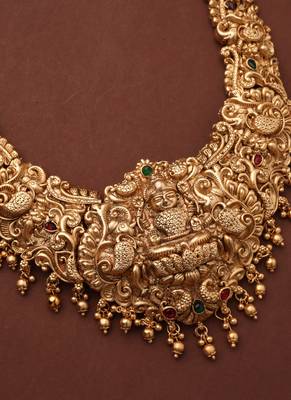 Statement Temple Necklace Set with Laxmi Motif Pendant 3