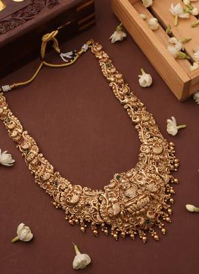 Statement Temple Necklace Set with Laxmi Motif Pendant 4