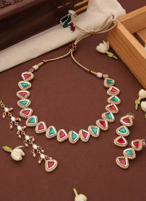 Kundan Multicolor Triangle Shape Necklace Set 1