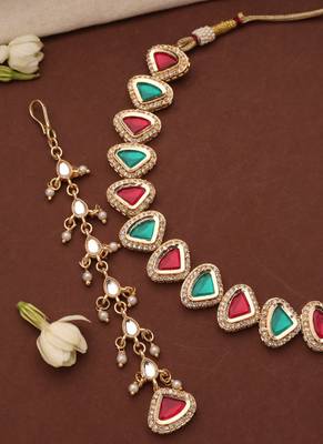 Kundan Multicolor Triangle Shape Necklace Set 3