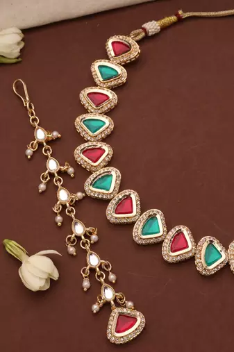 Kundan Multicolor Triangle Shape Necklace Set