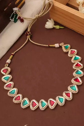 Kundan Multicolor Triangle Shape Necklace Set
