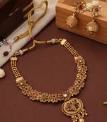 Gold Plated Temple Necklace Set with Flower Motif