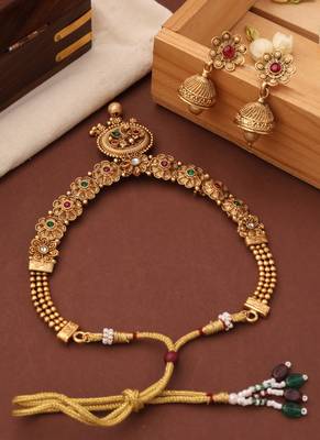 Gold Plated Temple Necklace Set with Flower Motif 3