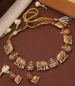 Gold plated temple necklace set with elephant & laxmi motif