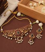 Gold plated red stone studded choker set