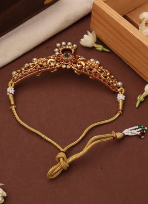 Gold plated red stone studded choker set 4