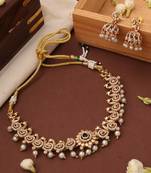 Gold plated american diamond peacock motif necklace set