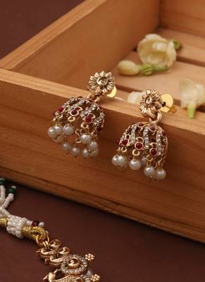 Gold plated american diamond peacock motif necklace set 2