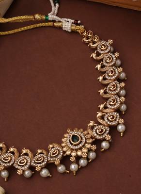 Gold plated american diamond peacock motif necklace set 3