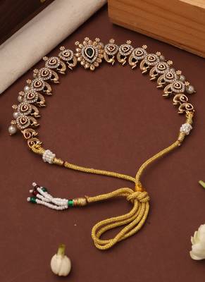 Gold plated american diamond peacock motif necklace set 4