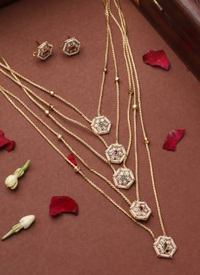 Three-Layer Necklace with Hexagon Pendants 1
