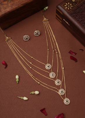 Three-Layer Necklace with Hexagon Pendants 3