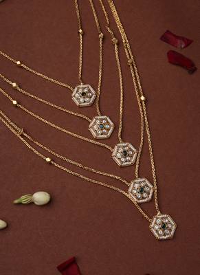 Three-Layer Necklace with Hexagon Pendants 1