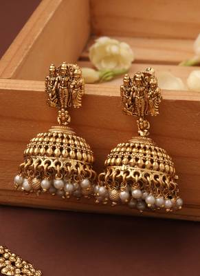 Gold Plated Temple Jewelry Necklace Set with Goddess Motif 2