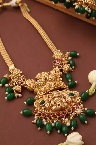 Temple Necklace Set with Laxmi Motif Pendant