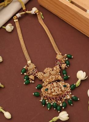 Temple Necklace Set with Laxmi Motif Pendant 4