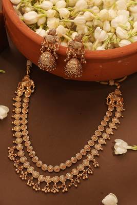 Two-Layer Necklace Set with Elephant Motif Earrings 1