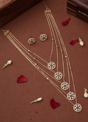 Five-Layer Necklace Set with Round Pendants and Multicolor Stones 1