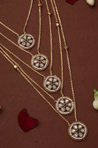 Five-Layer Necklace Set with Round Pendants and Multicolor Stones