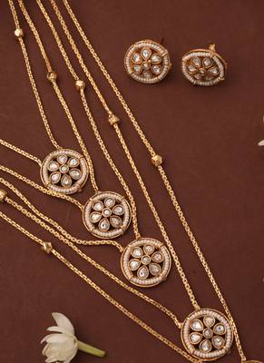 Five-Layer Necklace Set with Round Pendants and White Stones 2