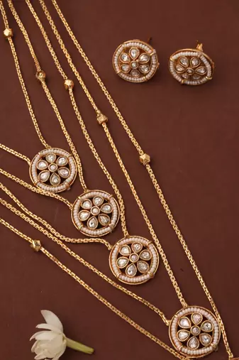 Five-Layer Necklace Set with Round Pendants and White Stones