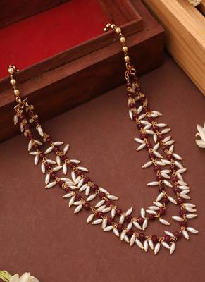 Rice Pearl Necklace with Red Beads 3