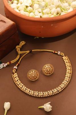 Gold Plated Temple Design Necklace Set 1