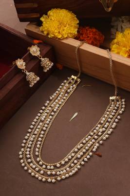 Three-Layer Pearl Necklace with Gold Plated Chain 1