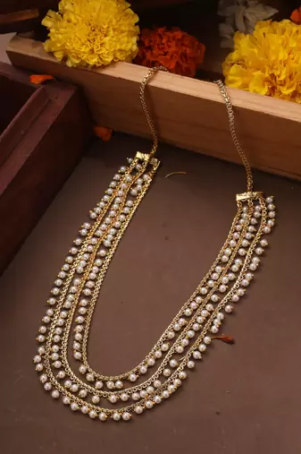 Three-Layer Pearl Necklace with Gold Plated Chain