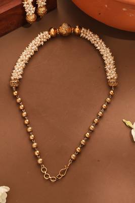Gold Plated Pearl Necklace with Ball Pendant 2