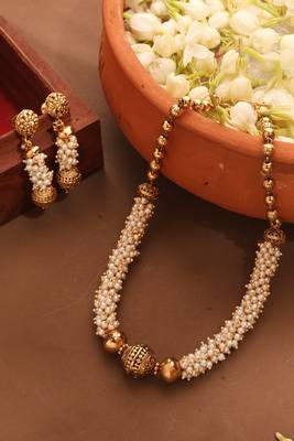 Gold Plated Pearl Necklace with Ball Pendant 1