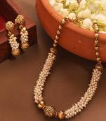 Gold Plated Pearl Necklace with Ball Pendant