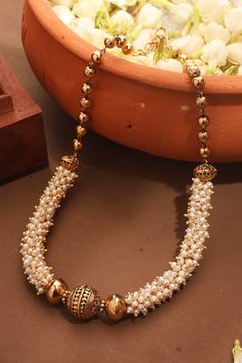 Gold Plated Pearl Necklace with Ball Pendant 4