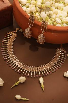 Gold Plated Temple Design Necklace Set 1