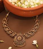 Gold Plated Temple Necklace Set with Peacock Motif