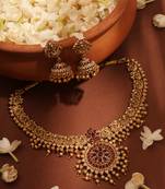 Gold Plated Temple Necklace Set with Peacock Motif