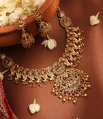Gold Plated Temple Jewelry Necklace Set with Laxmi Pendant