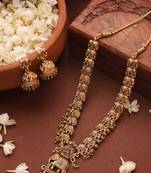 Gold Plated Long Necklace Set with Elephant Motif Pendant