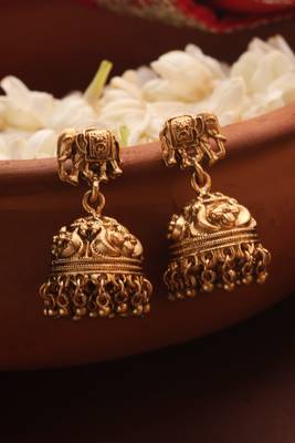 Gold Plated Long Necklace Set with Elephant Motif Pendant 3