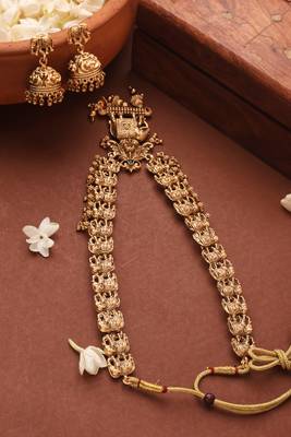 Gold Plated Long Necklace Set with Elephant Motif Pendant 4