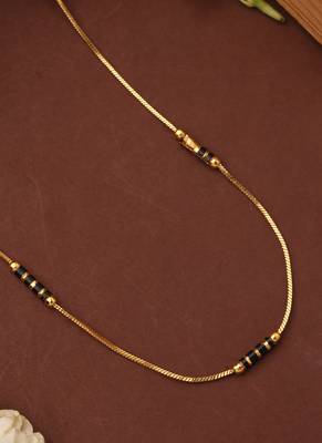 Simple gold line mangalsutra with black beads 2