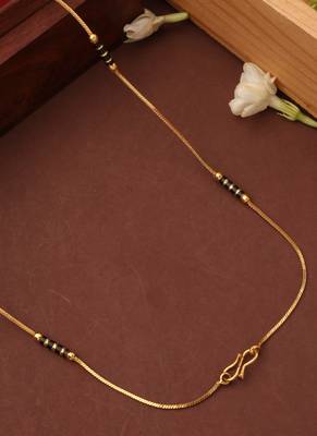 Simple gold line mangalsutra with black beads 3