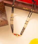 Mangalsutra with coral stone pendant and black & gold beaded chain