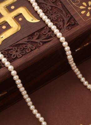 Long Pearl Necklace with Ruby Stone Pendant 2