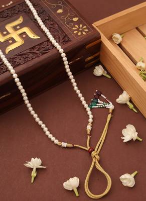 Long Pearl Necklace with Ruby Stone Pendant 4
