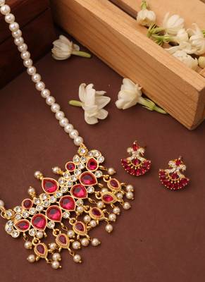 Long Pearl Necklace with Ruby Stone Pendant 5