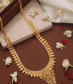 Gold Plated Long Necklace Set with Floral Designs