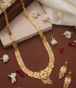 Gold Plated Long Necklace Set with Floral Designs