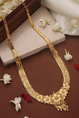 Gold Plated Long Necklace Set with Floral Designs 3